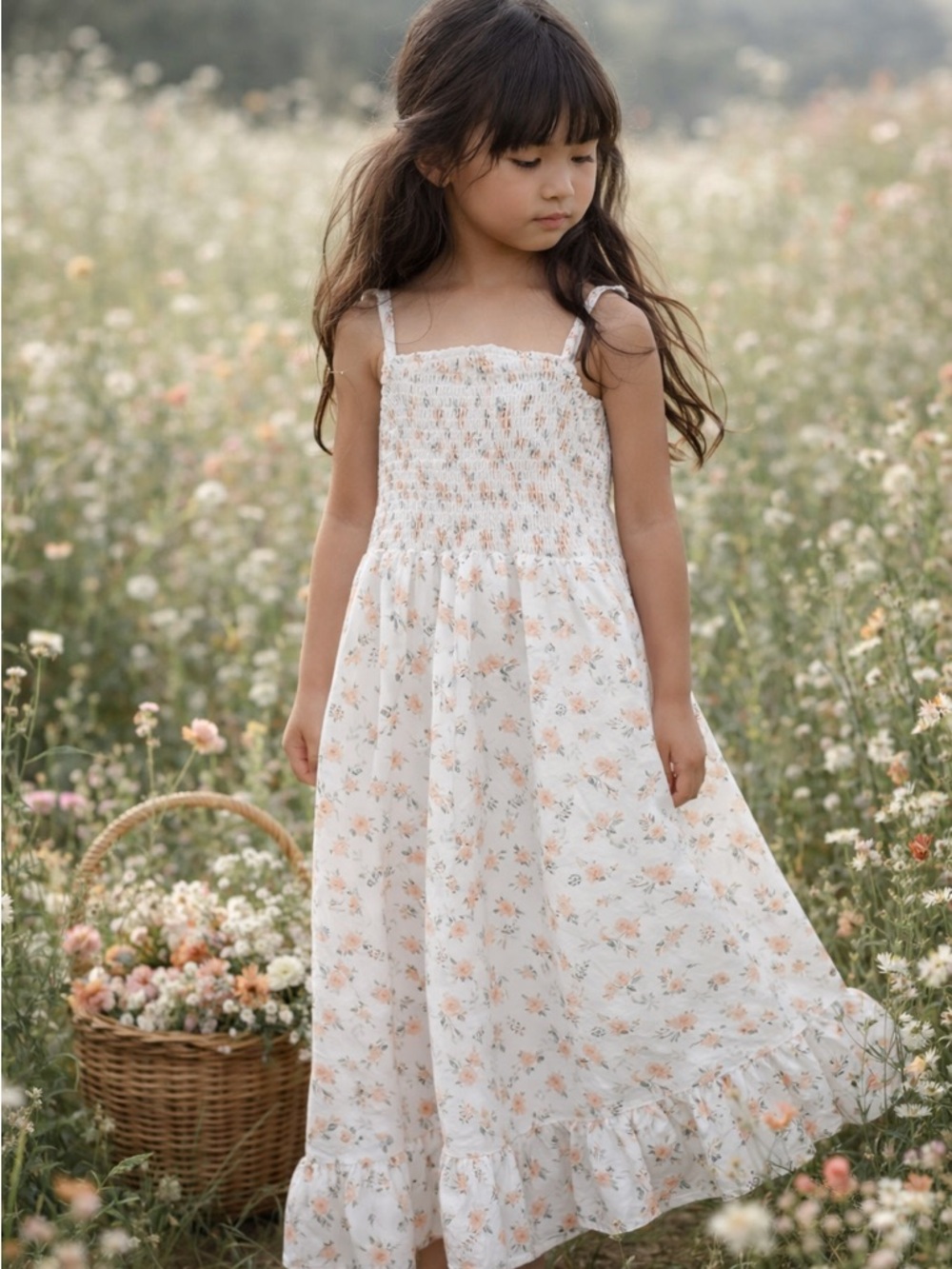 Floaty Golden Rose Garden Blooming Floral Maxi Dress 7/8